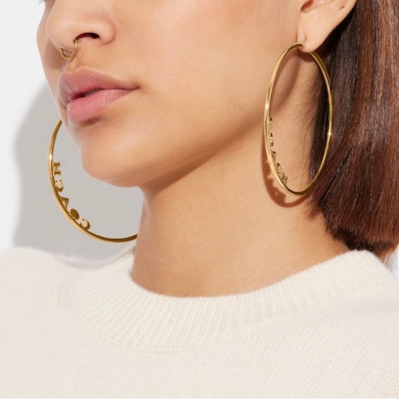 NWT COACH Signature Large Hoop Earrings - Picture 1 of 2